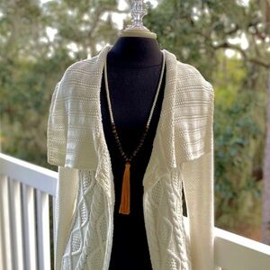 NWT Yellow + Pearl Wooden Bead Tassel Necklace